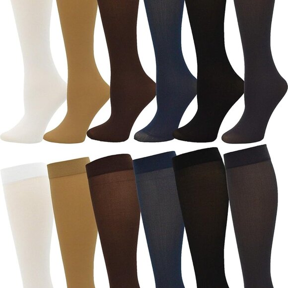 Women’s Trouser Socks, Opaque Stretchy Nylon Knee High, Many Colors, 6 or 12 Pai - Picture 1 of 9